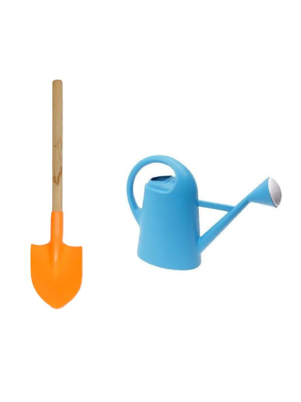 Wooden Handle Beach Shovel/Garden Trowel and Lightweight Plastic 2L Watering Can